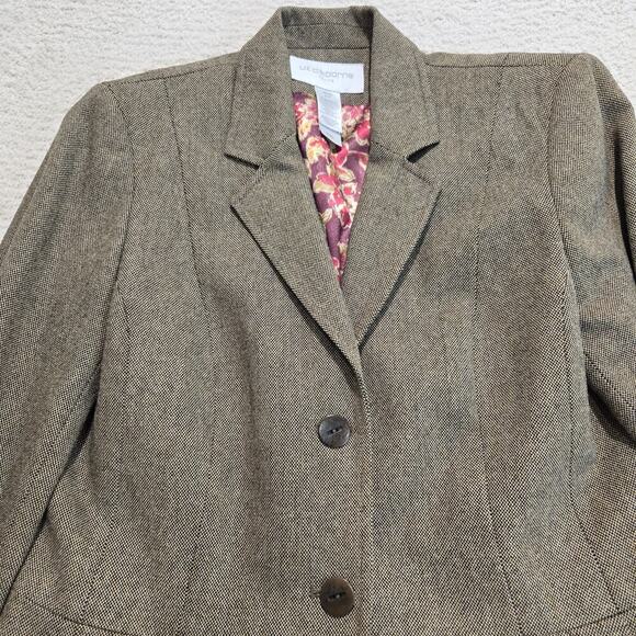 Vtg Liz Claiborne Classic Brown Wool Blend Blazer Peplum Cut Sz 8P Officecore - Picture 2 of 12